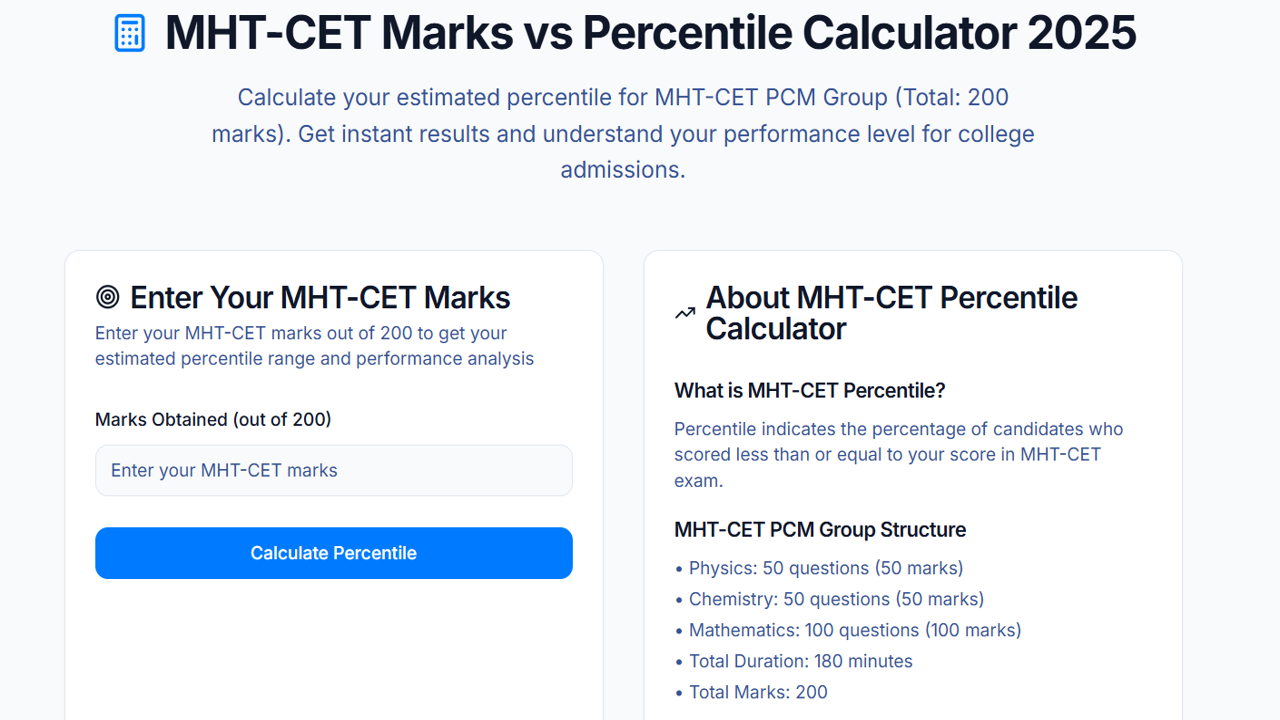 TestWizer Launches MHT-CET 2025 Marks vs Percentile Calculator for Aspirants 🚀