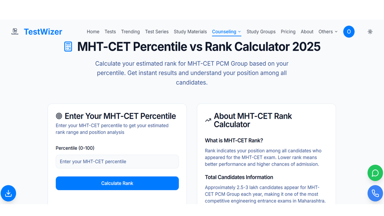TestWizer Launches MHT-CET 2025 Percentile to Rank Calculator for Aspiring Engineers