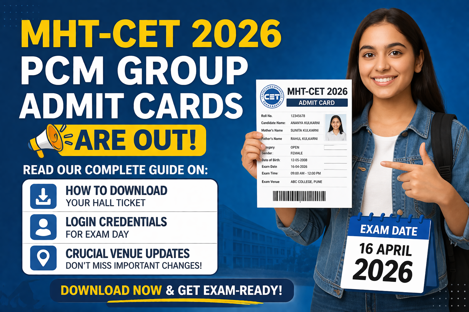 MHT-CET 2026 PCM Admit Card Released: Download Steps & Important Exam Day Rules