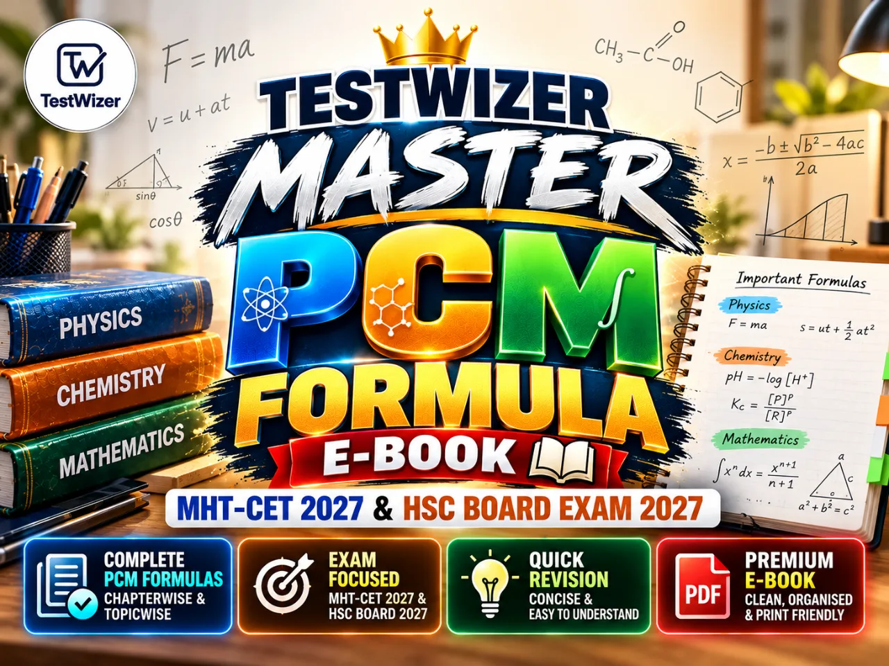 TestWizer Master PCM Formula E-Book | MHT-CET 2027 & HSC Board Exam 2027