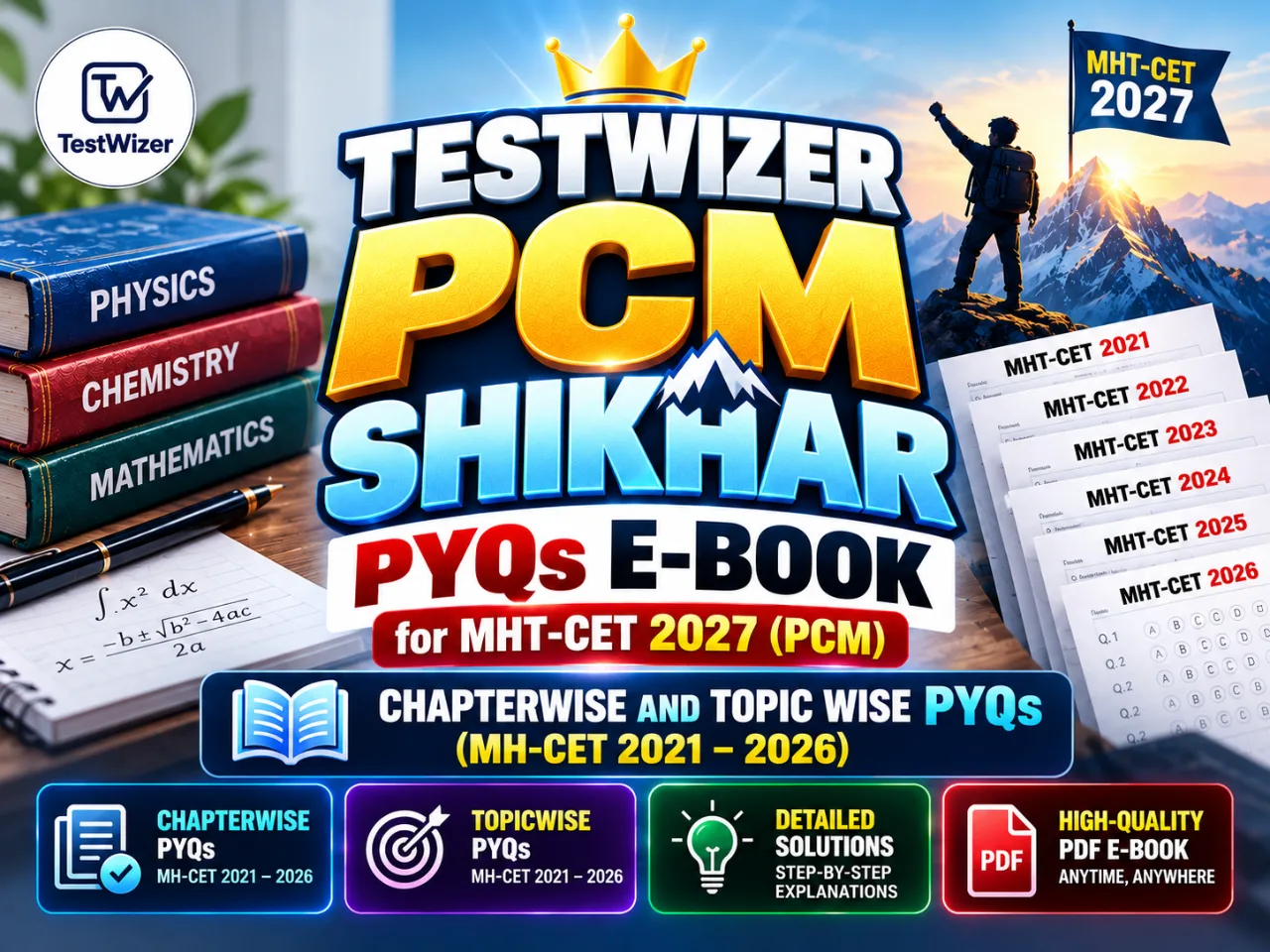TestWizer PCM Shikhar: PYQs (2021 to 2026 Chapterwise & Topicwise PYQs) E-Book for MHT-CET 2027 (PCM)
