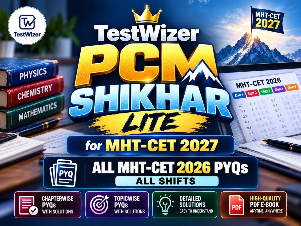 TestWizer PCM Shikhar Lite: PYQs (2026 PYQs Chapterwise & Topicwise) E-Book for MHT-CET 2027 (PCM)